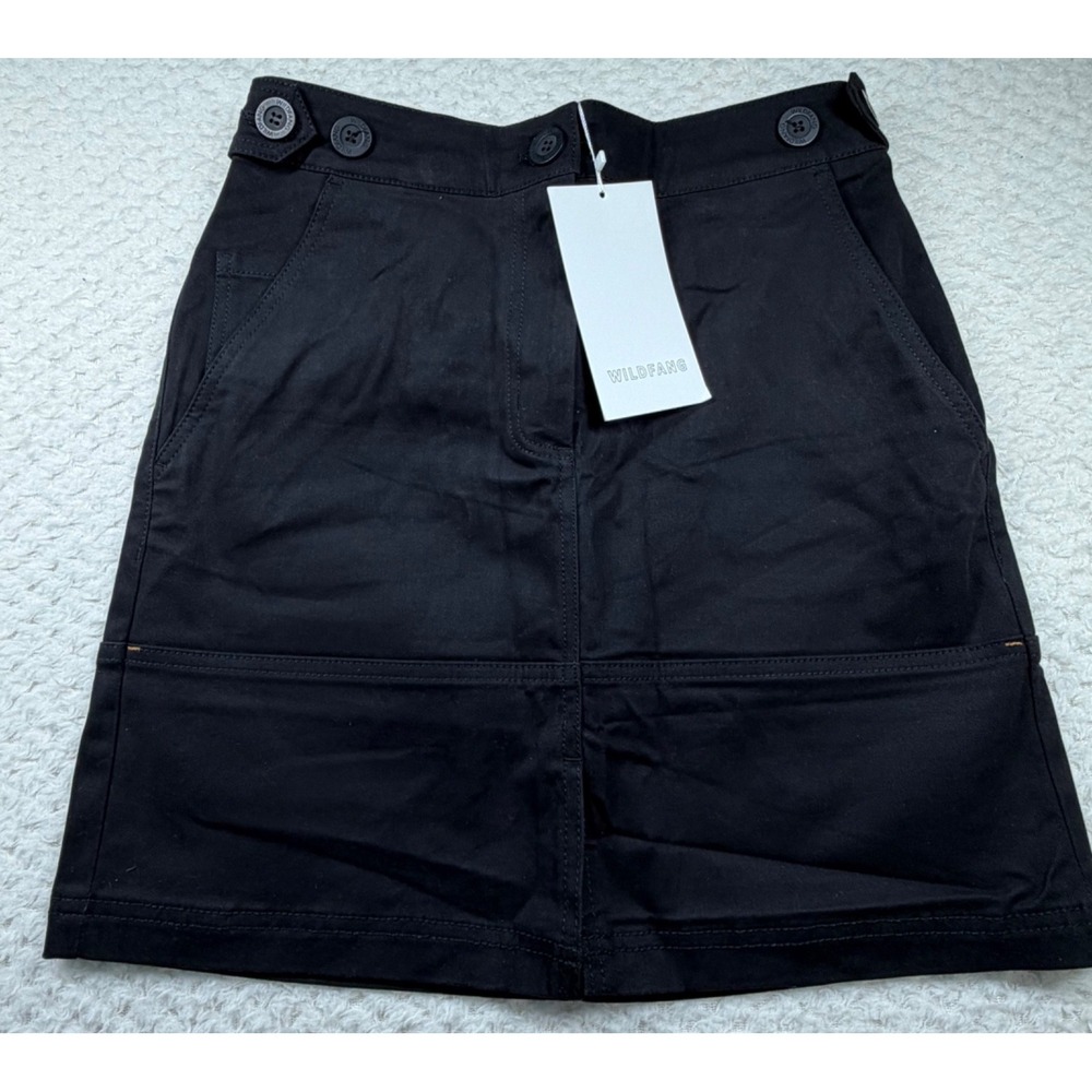 Wildfang Work Skirt Black Utility Belted Elastic Waist Pockets slit Women Small